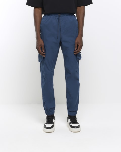 Blue regular fit cuffed cargo trousers