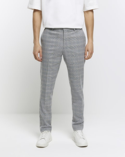 Grey slim fit check trousers