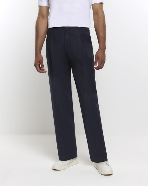 Grey tapered fit linen blend trousers