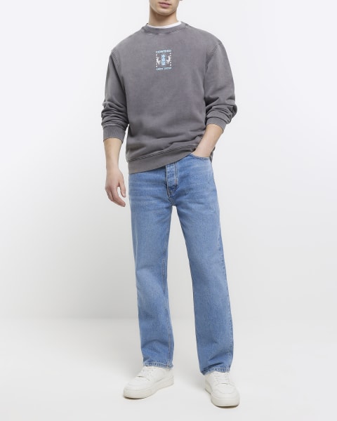Washed black regular fit Japanese sweatshirt
