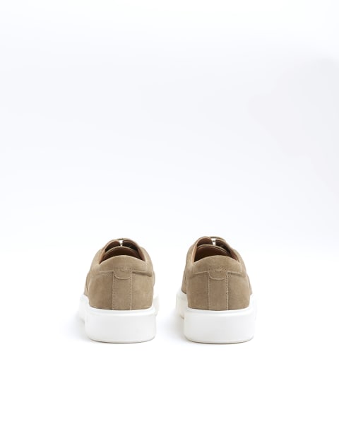 Stone suedette lace up trainers