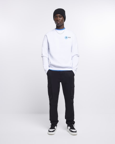 White regular fit Japanese print sweatshirt