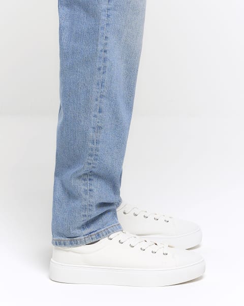 White lace up canvas trainers