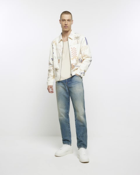 Cream regular fit graphic print jacket