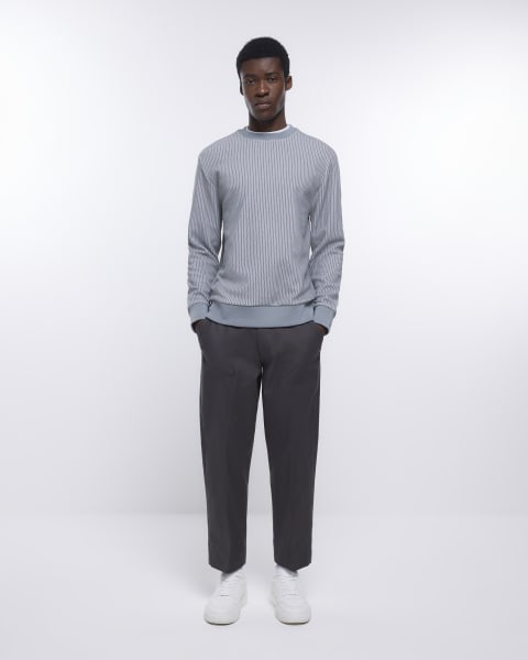 Grey slim fit textured sweatshirt