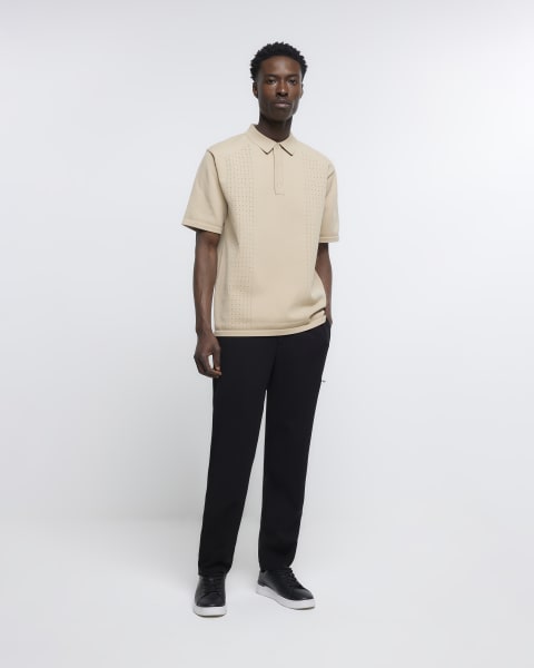 Stone slim fit textured polo shirt