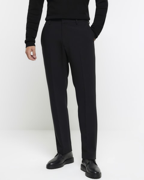Black slim fit textured smart trousers