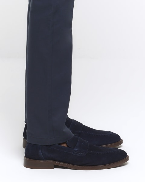 Navy suede penny loafers