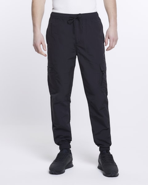 Black regular fit pocket cargo trousers