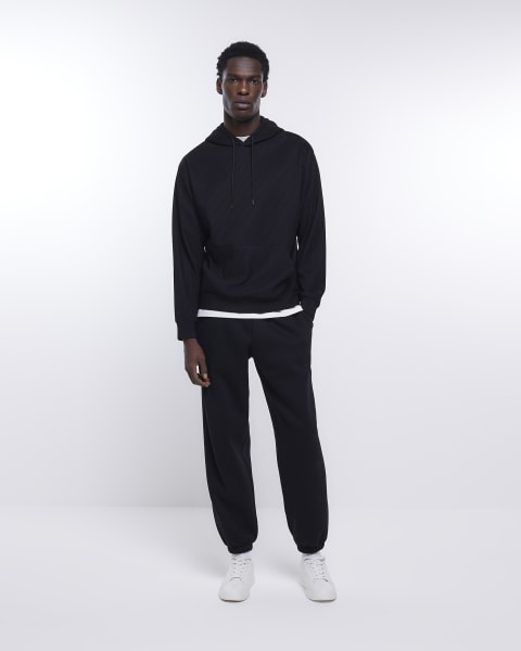 Black regular fit plisse hoodie
