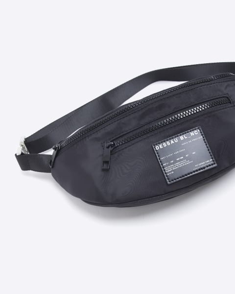 Black nylon double zip cross body bag