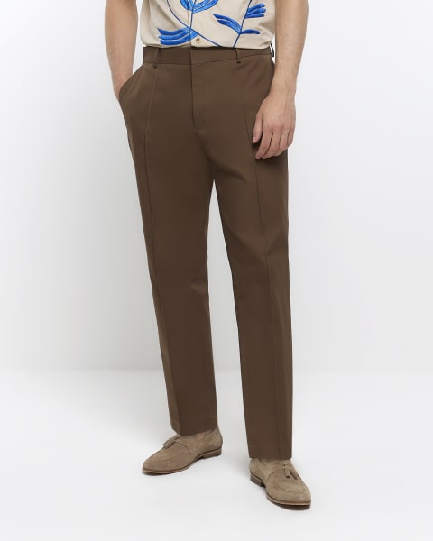 Brown tapered fit smart trousers
