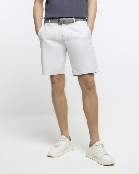 Grey regular fit belted chino shorts