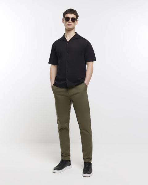 Khaki slim fit casual chino trousers