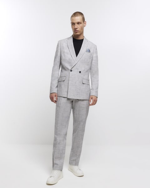 Grey regular fit linen blend suit jacket