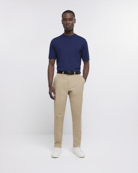 Navy slim fit knitted t-shirt