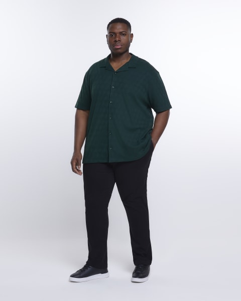 Big & Tall green regular fit revere shirt
