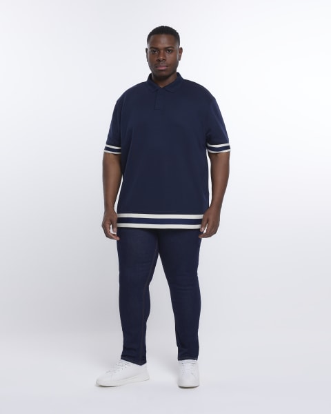 Big & Tall navy taped polo shirt