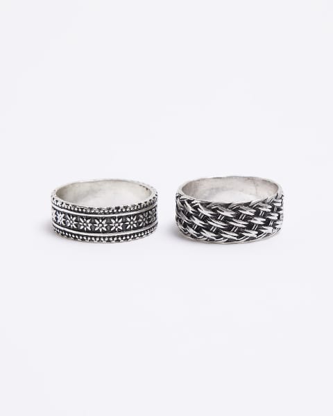 Silver colour multipack of 2 weave rings