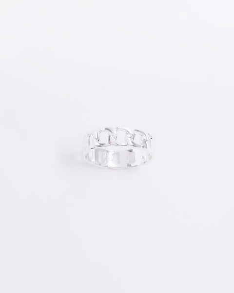 Silver colour chain link pinky ring