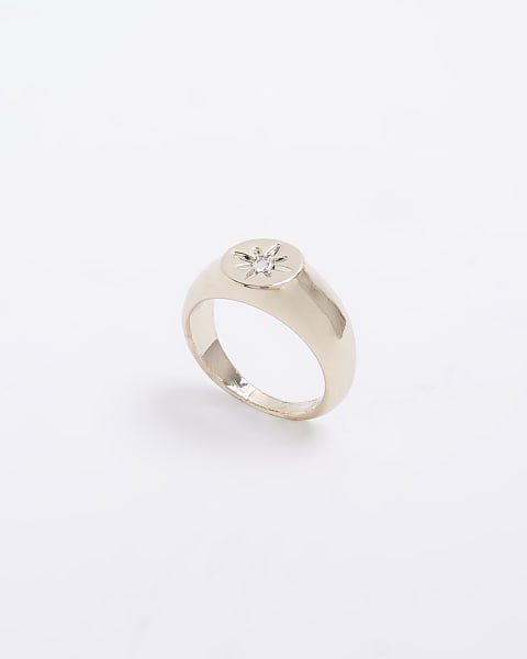 Gold colour star signet pinky ring