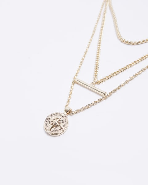 Gold colour compass necklace