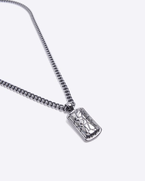 Silver colour tag necklace