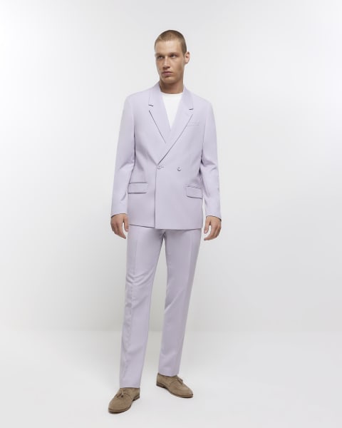 Purple slim fit double breasted suit jacket