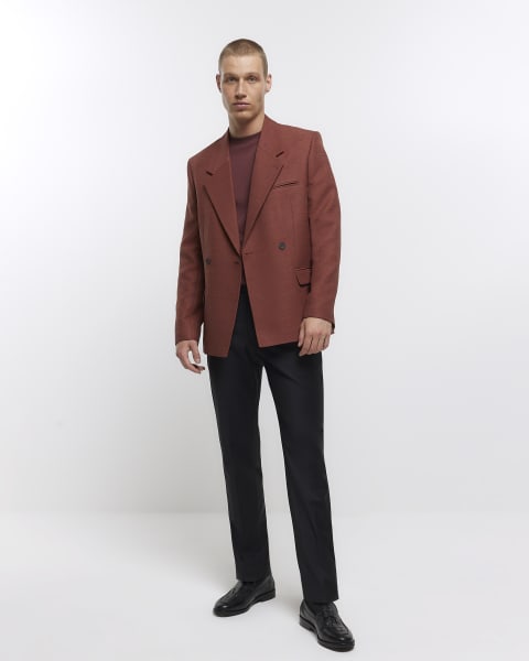 Red regular fit textured smart blazer