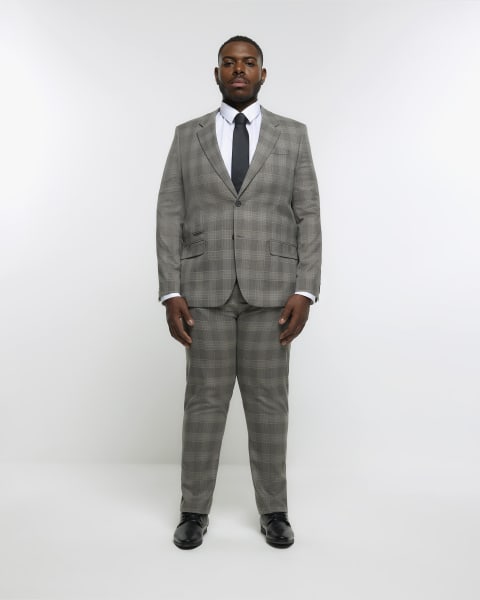 Big & Tall grey slim fit check suit jacket