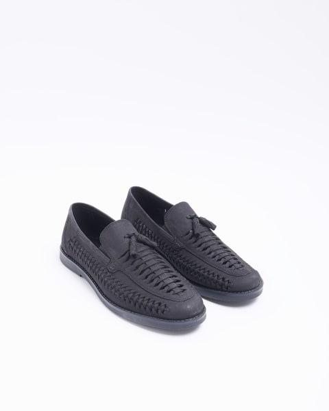 Black wide fit woven tassel loafers