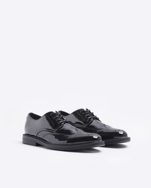 Black wide fit patent derby shoes