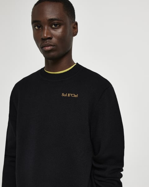 Black regular fit textured jumper