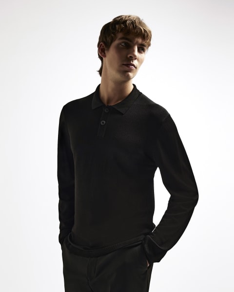 Brown RI Studio knit long sleeve polo shirt