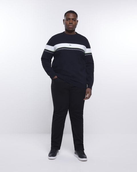 Big & Tall black slim fit striped jumper