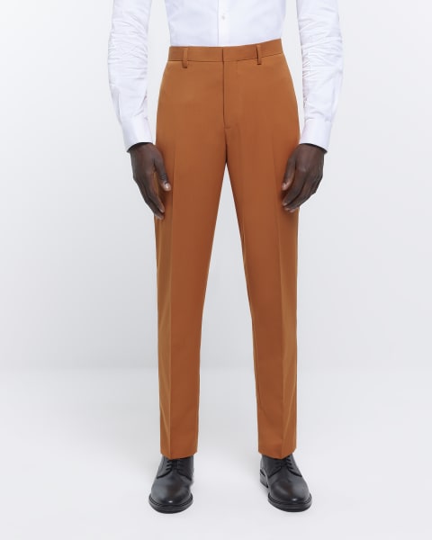 Orange slim fit suit trousers