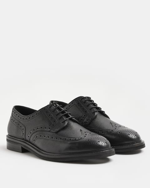 Black leather brogue derby shoes