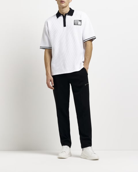 White slim fit patch detail polo shirt
