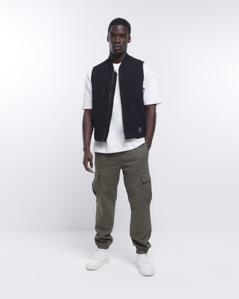 Black regular fit canvas zip up gilet