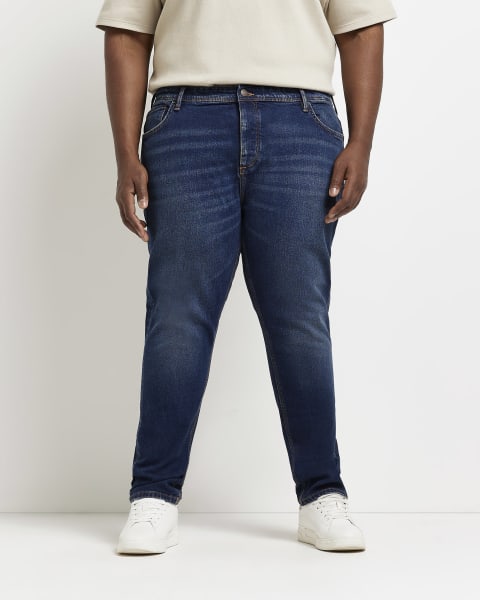 Big & Tall blue slim fit faded jeans