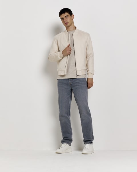 Stone Regular fit Suedette Bomber Jacket