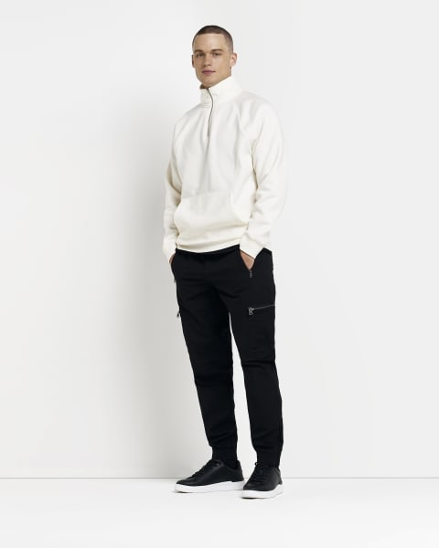 Black slim fit zip cargo trousers