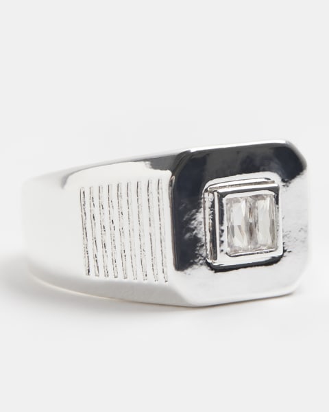 Silver Plated Crystal Signet ring