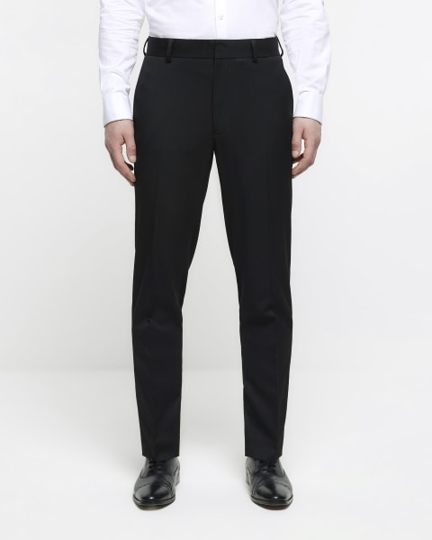 Black skinny fit herringbone suit trousers