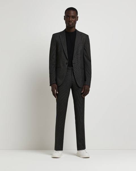 Black super skinny fit pinstripe suit jacket