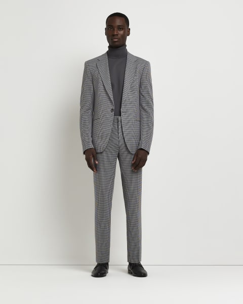 Grey Skinny fit textured suit trousers