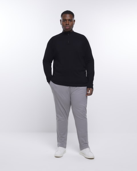 Big & Tall black slim fit zip knitted jumper