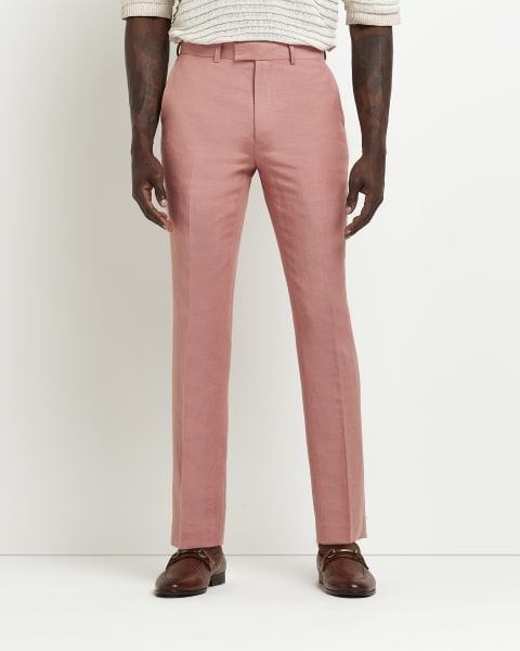 Pink skinny fit linen blend smart trousers