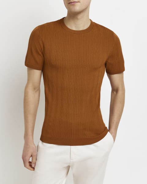 Rust Muscle fit Knitted T-shirt