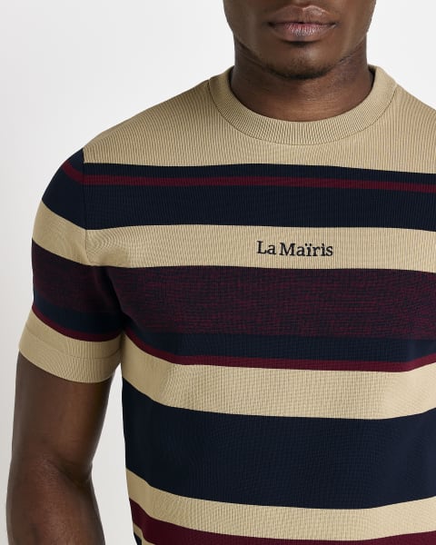 Red Slim fit stripe knitted t-shirt